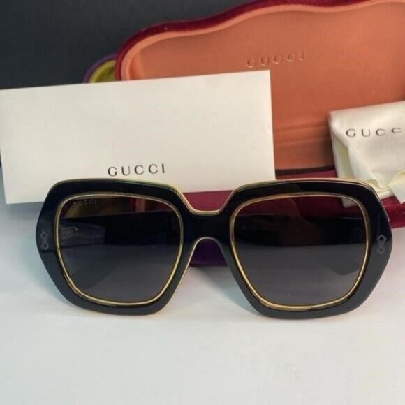 New Authentic GG1064s 002 GUCCI  Acetate Square Frame GG1064S Sunglasses Black - Picture 9 of 14